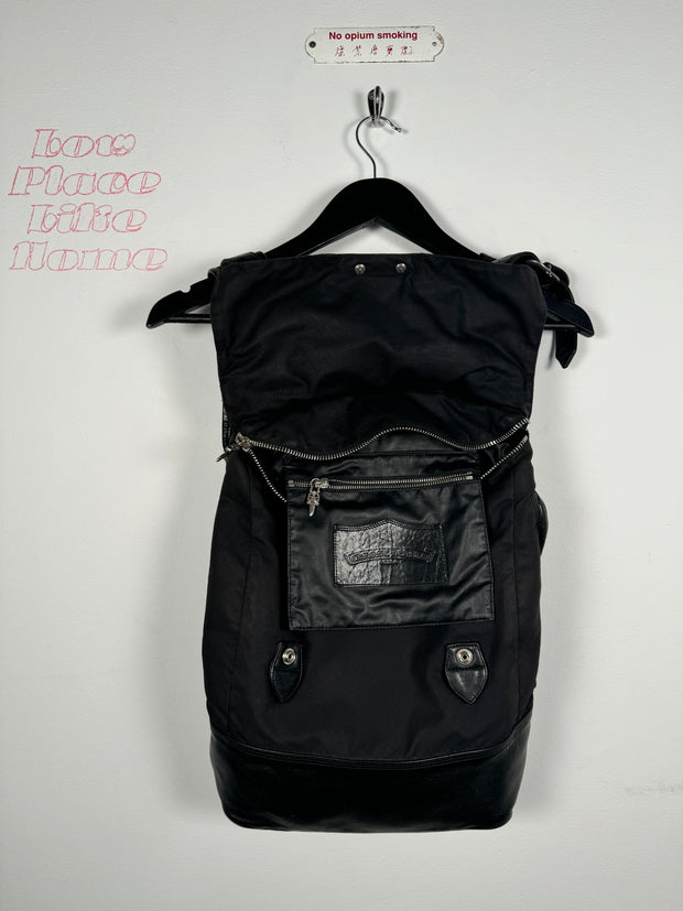 EXTREMELY RARE EARLY 2000'S BLACK WAXED COTTON CROSS PATCH MOTO BACKPACK