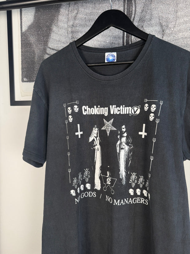 EXTREMELY RARE 90s FADED CHOKING VICTIM "NO GODS / NO MANAGERS" SHIRT