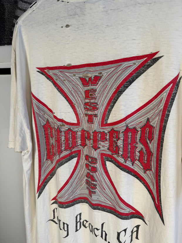 PERFECTLY THRASHED 90s WEST COAST CHOPPERS WHITE/RED LOGO SHIRT