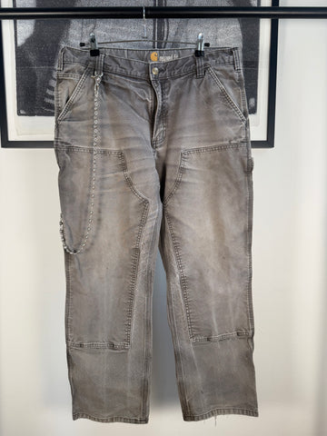 PERFECTLY FADED & WHISKERED CHROME HEARTS STYLE CARHARTT DOUBLE KNEE CARPENTER PANTS