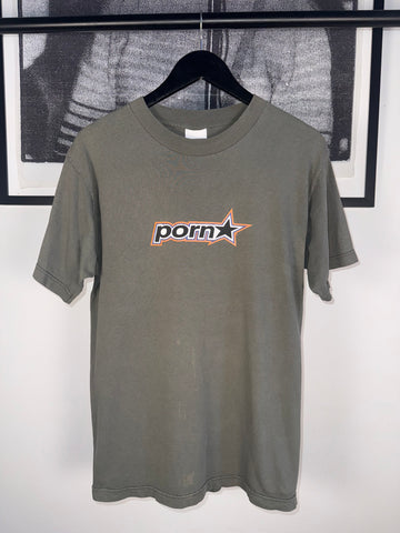 INSANELY RARE ICONIC 90s PORN STAR SKATEBOARDS ARMY GREEN LOGO SHIRT