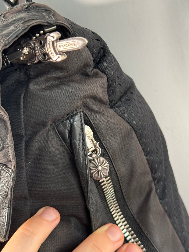 EXTREMELY RARE EARLY 2000'S BLACK WAXED COTTON CROSS PATCH MOTO BACKPACK