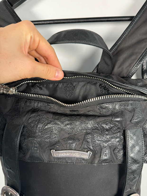 EXTREMELY RARE EARLY 2000'S BLACK WAXED COTTON CROSS PATCH MOTO BACKPACK
