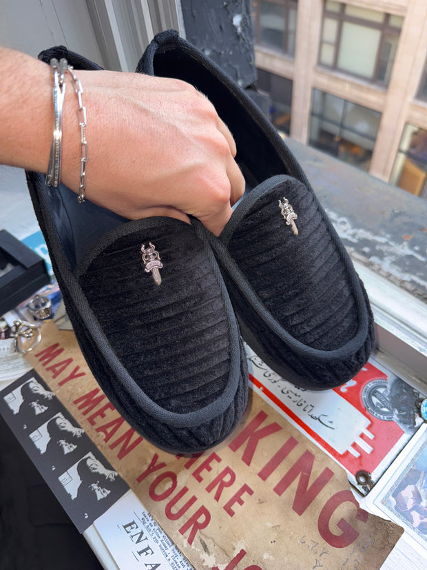RARE 2025 DAGGER LOGO .925 SILVER CORDUROY MULE SLIPPERS w/ ORIGINAL BOX & RECEIPT (43)