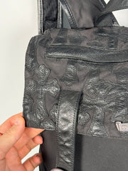 EXTREMELY RARE EARLY 2000'S BLACK WAXED COTTON CROSS PATCH MOTO BACKPACK