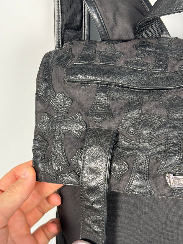 EXTREMELY RARE EARLY 2000'S BLACK WAXED COTTON CROSS PATCH MOTO BACKPACK