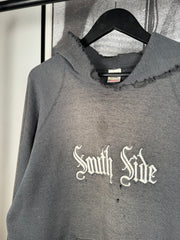 UNBELIEVABLE 80s PERFECTLY THRASHED & FADED "SOUTH SIDE" GOTHIC EMBROIDERY HOODIE