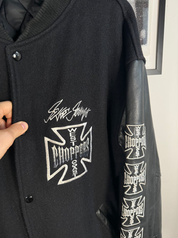 GRAIL WEST COAST CHOPPERS COWHIDE AND BOILED WOOL EMBROIDERED JESSE JAMES LOGO JACKET