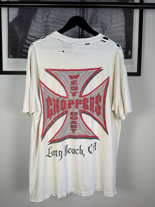 PERFECTLY THRASHED 90s WEST COAST CHOPPERS WHITE/RED LOGO SHIRT