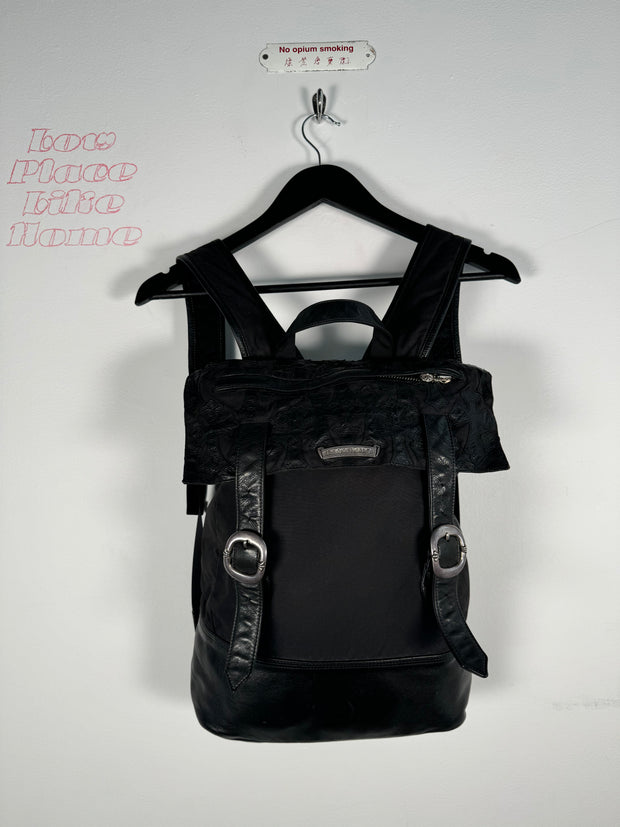 EXTREMELY RARE EARLY 2000'S BLACK WAXED COTTON CROSS PATCH MOTO BACKPACK