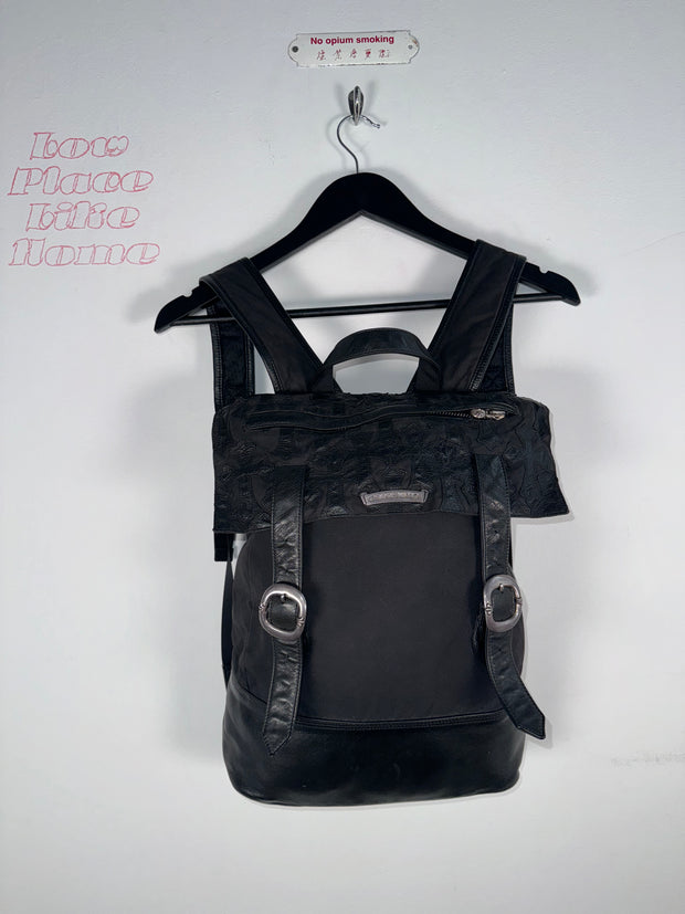 EXTREMELY RARE EARLY 2000'S BLACK WAXED COTTON CROSS PATCH MOTO BACKPACK