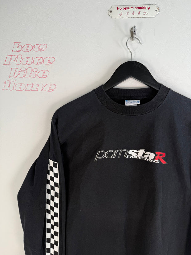 INCREDIBLY RARE PRISTINE 90's PORN STAR SKATEBOARDSRACING CHECKERBOARD LONG SLEEVE