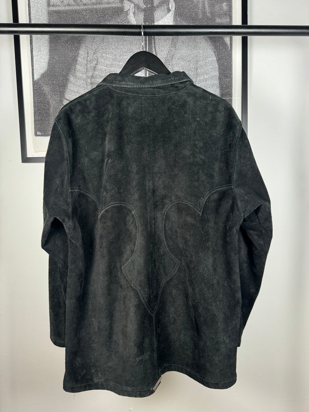 90's CHROME GRAIL SUEDE WESTERN FLEUR JACKET w/ .925 SILVER DOUBLE DAGGER ZIP