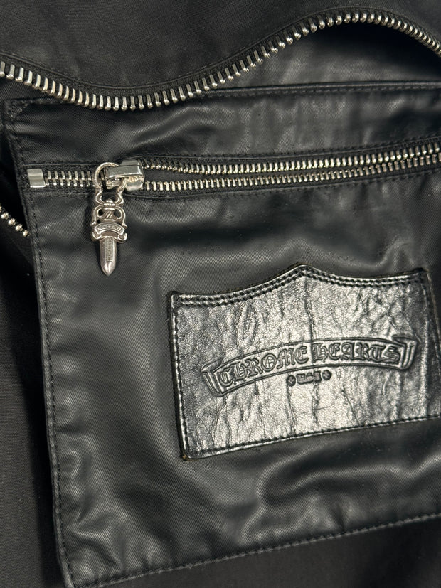 EXTREMELY RARE EARLY 2000'S BLACK WAXED COTTON CROSS PATCH MOTO BACKPACK