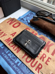 BUTTERY COWHIDE & .925 SILVER CROSS PENDANT CARDHOLDER