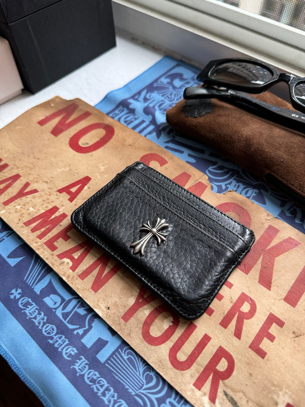 BUTTERY COWHIDE & .925 SILVER CROSS PENDANT CARDHOLDER