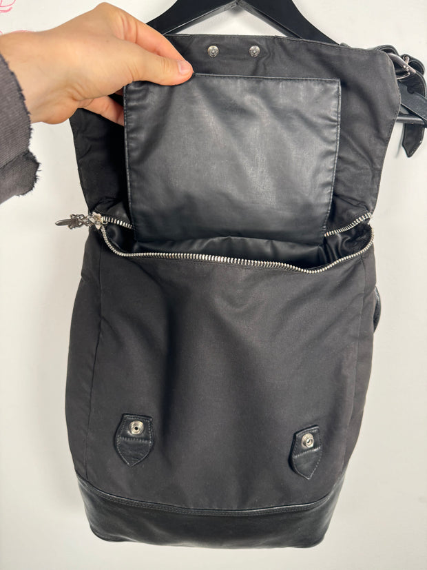EXTREMELY RARE EARLY 2000'S BLACK WAXED COTTON CROSS PATCH MOTO BACKPACK