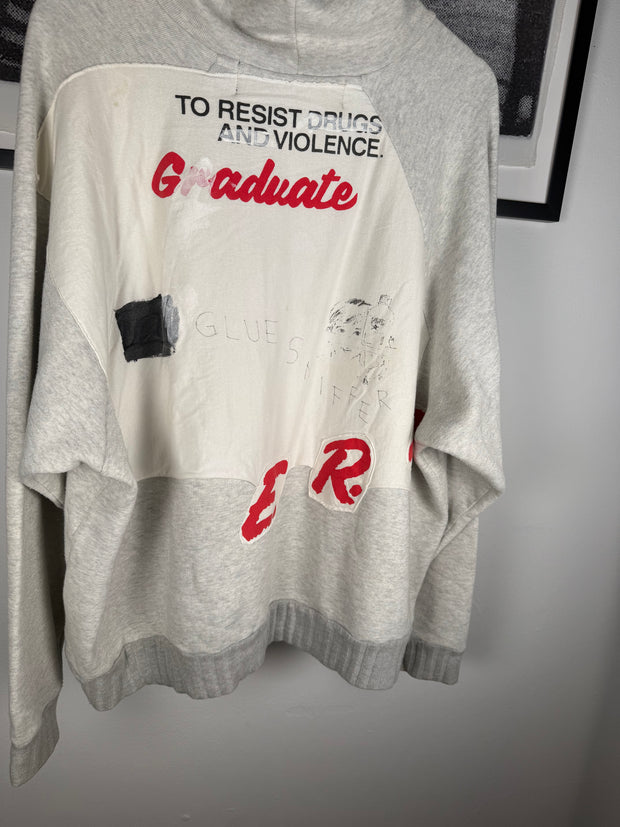 ULTIMATE GRAIL 1 of 1 AUTUMN/WINTER 2019 HAND-DRAWN “GLUE SNIFFER” D.A.R.E. PAINTED PATCHWORK HOODIE