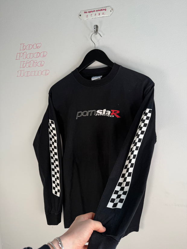 INCREDIBLY RARE PRISTINE 90's PORN STAR SKATEBOARDSRACING CHECKERBOARD LONG SLEEVE