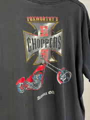 90'S THRASHED GLITTER EFFECT ATLANTA WEST COAST CHOPPERS BOOTLEG "FOXWORTHY'S REDNECK CHOPPERS" SHIRT