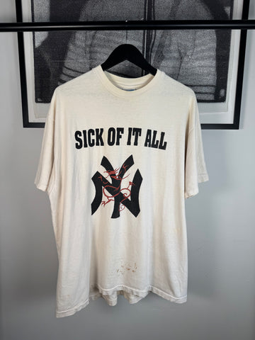 ULTIMATE VINTAGE GRAIL: 90s ERD REFERENCE WHITE SICK OF IT ALL “WHEN THE PAIN STRIKES” NEW YORK HARDCORE OPIUM DEN LOGO SHIRT