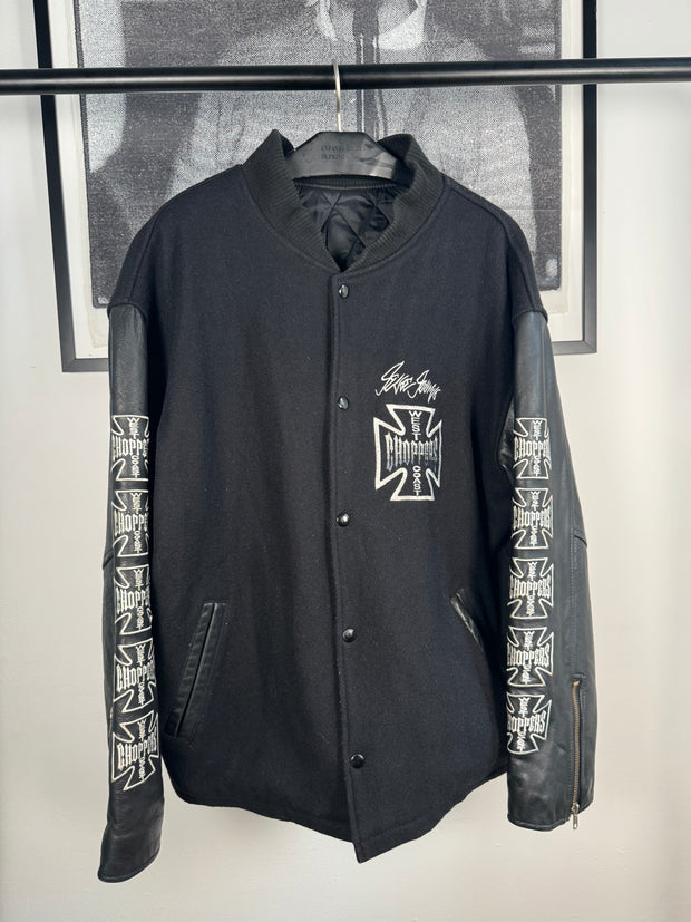 GRAIL WEST COAST CHOPPERS COWHIDE AND BOILED WOOL EMBROIDERED JESSE JAMES LOGO JACKET