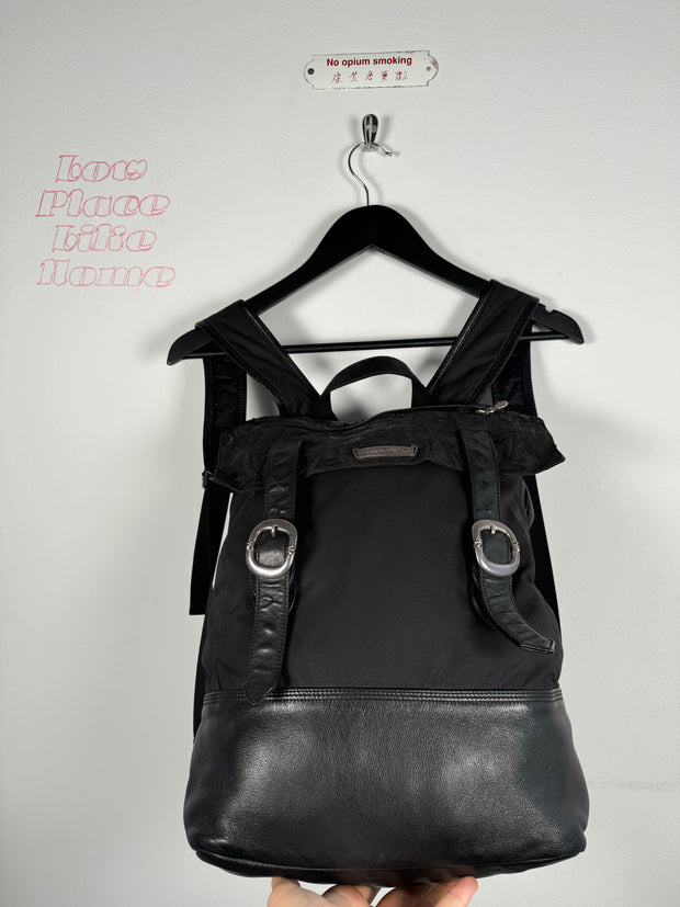 EXTREMELY RARE EARLY 2000'S BLACK WAXED COTTON CROSS PATCH MOTO BACKPACK