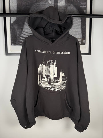 RARE ICONIC SPRING/SUMMER 2025 THRASH-REPAIR “ARCHITECTURA DI MUSSOLINI” VINTAGE EFFECT HOODIE
