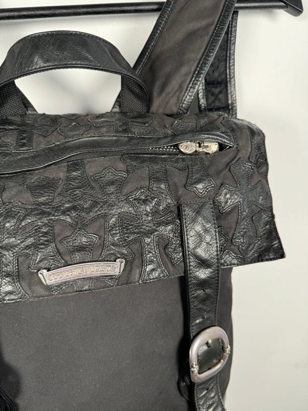 EXTREMELY RARE EARLY 2000'S BLACK WAXED COTTON CROSS PATCH MOTO BACKPACK