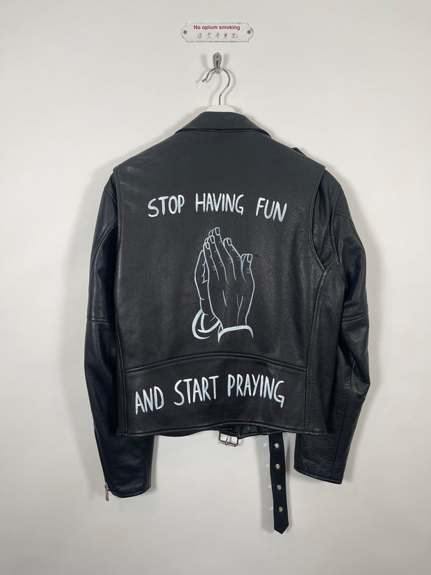 1 of 15 Spring/Summer 2015 "Stop Having Fun" Hand-Painted Leather Jacket