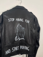 1 of 15 Spring/Summer 2015 "Stop Having Fun" Hand-Painted Leather Jacket