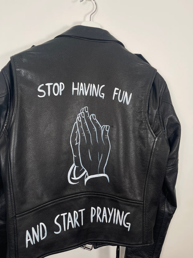 1 of 15 Spring/Summer 2015 "Stop Having Fun" Hand-Painted Leather Jacket