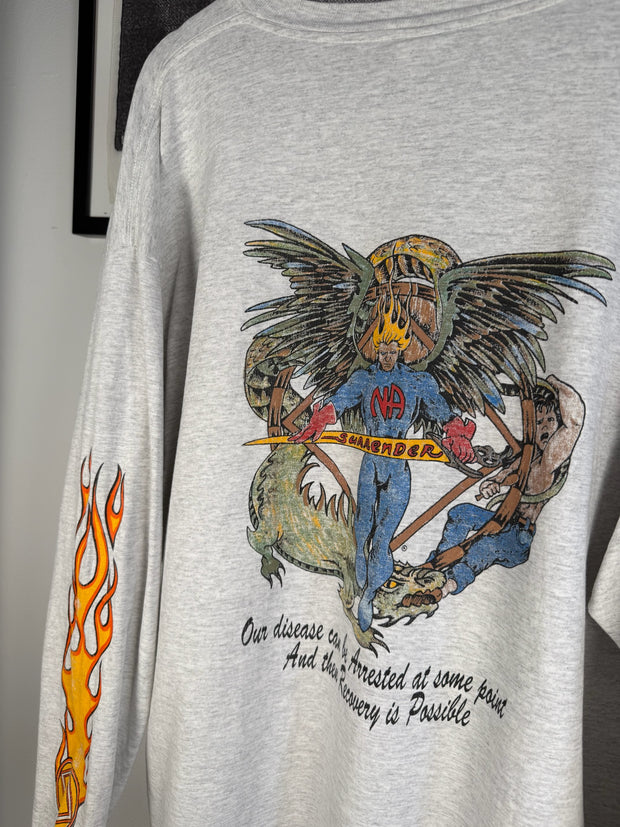 ULTIMATE ERD-STYLE VINTAGE GRAIL: 80s NARCOTICS ANONYMOUS FLAME LOGO SAN DIEGO LONG SLEEVE