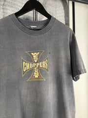 90s THRASHED STAPLE FADER WEST COAST CHOPPERS MOTORCYCLE LONG BEACH LOGO SHIRT
