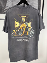 90s THRASHED STAPLE FADER WEST COAST CHOPPERS MOTORCYCLE LONG BEACH LOGO SHIRT
