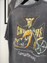 90s THRASHED STAPLE FADER WEST COAST CHOPPERS MOTORCYCLE LONG BEACH LOGO SHIRT