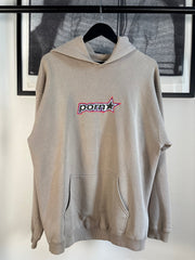 EXTREMELY RARE 90s PORN STAR SKATEBOARDS SAND COLORWAY LOGO HOODIE w/ RED & BLUE LOGO