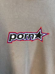 EXTREMELY RARE 90s PORN STAR SKATEBOARDS SAND COLORWAY LOGO HOODIE w/ RED & BLUE LOGO