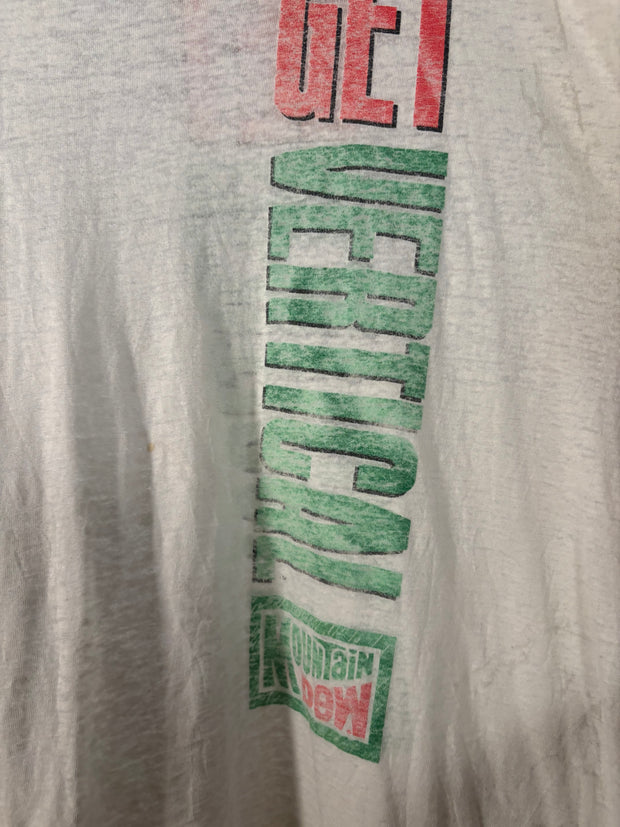 PERFECTLY SEMI SHEER WHITE "GET VERTICAL" MOUNTAIN DEW SHIRT