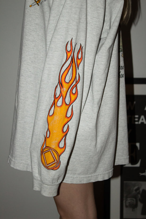ULTIMATE ERD-STYLE VINTAGE GRAIL: 80s NARCOTICS ANONYMOUS FLAME LOGO SAN DIEGO LONG SLEEVE