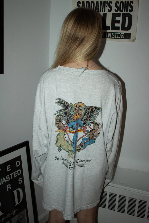 ULTIMATE ERD-STYLE VINTAGE GRAIL: 80s NARCOTICS ANONYMOUS FLAME LOGO SAN DIEGO LONG SLEEVE