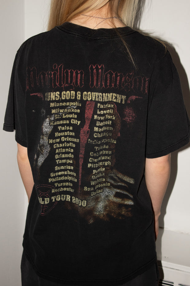 CLASSIC FADED MARILYN MANSON “GUNS GOD & GOVERNMENT” EARLY 2000s SHIRT