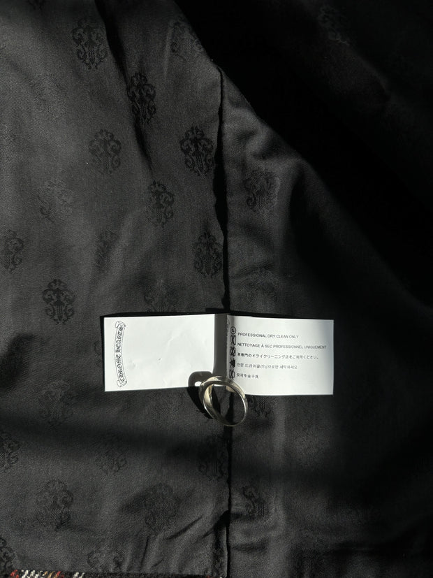 RARE SHEARLING COLLAR PLAID WOOL JACKET W/ SILK LINING & .925 SILVER HARDWARE