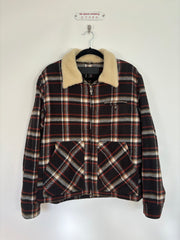 RARE SHEARLING COLLAR PLAID WOOL JACKET W/ SILK LINING & .925 SILVER HARDWARE