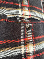 RARE SHEARLING COLLAR PLAID WOOL JACKET W/ SILK LINING & .925 SILVER HARDWARE