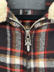 RARE SHEARLING COLLAR PLAID WOOL JACKET W/ SILK LINING & .925 SILVER HARDWARE