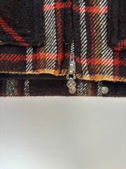 RARE SHEARLING COLLAR PLAID WOOL JACKET W/ SILK LINING & .925 SILVER HARDWARE