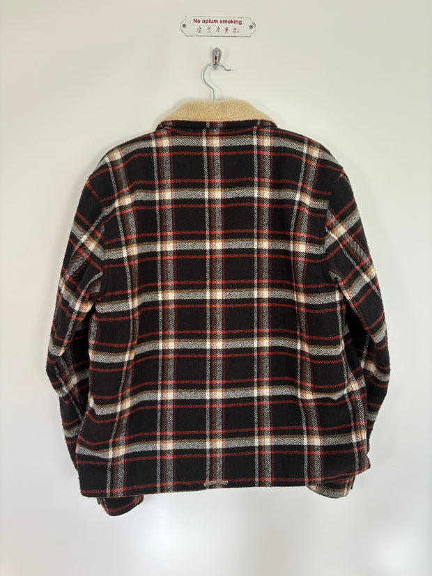 RARE SHEARLING COLLAR PLAID WOOL JACKET W/ SILK LINING & .925 SILVER HARDWARE