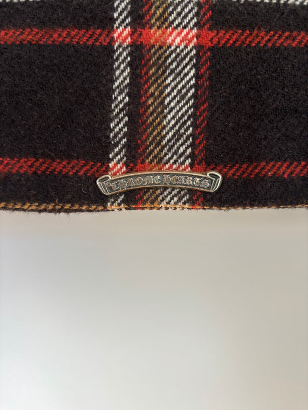 RARE SHEARLING COLLAR PLAID WOOL JACKET W/ SILK LINING & .925 SILVER HARDWARE
