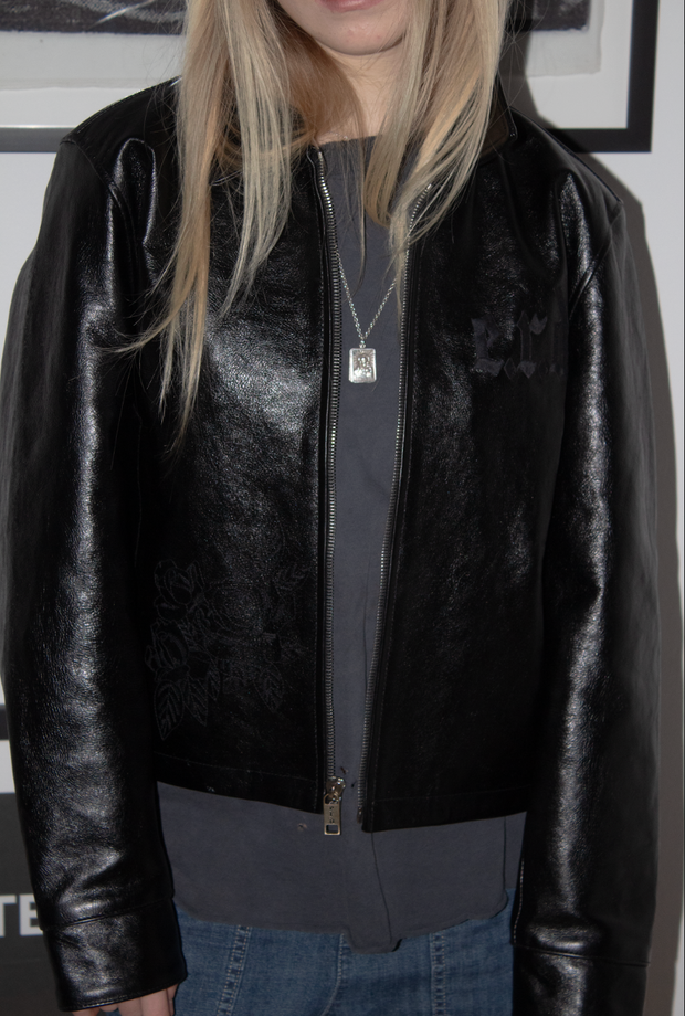 ULTIMATE GRAIL 2020 MADE-TO-ORDER EDITION NOIRE SILK LINED ERD ROSES JACKET EN CUIR